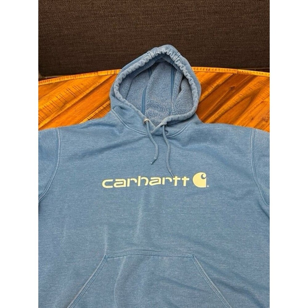 Carhartt Blue Signature Logo Pullover Hoodie Men’s XL Baggy Loose Fit